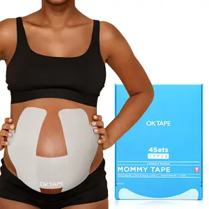 OK TAPE Pregnancy Belly Band Tape, 4 Sets, Latex-Free for Belly & Back Pain Relief, Non-Irritant Support for Pregnant Women, Precut 12 Strips, Hypoallergenic
