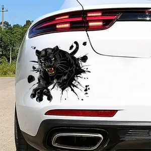 1pc Dynamic Black Panther Breakout Decal - Bold Animal-Themed PVC Sticker with Semi-Matte Finish, Easy to Apply on Cars, Bedrooms, Bathrooms - Self-Adhesive, Perfect for Metal/Ceramic Surfaces