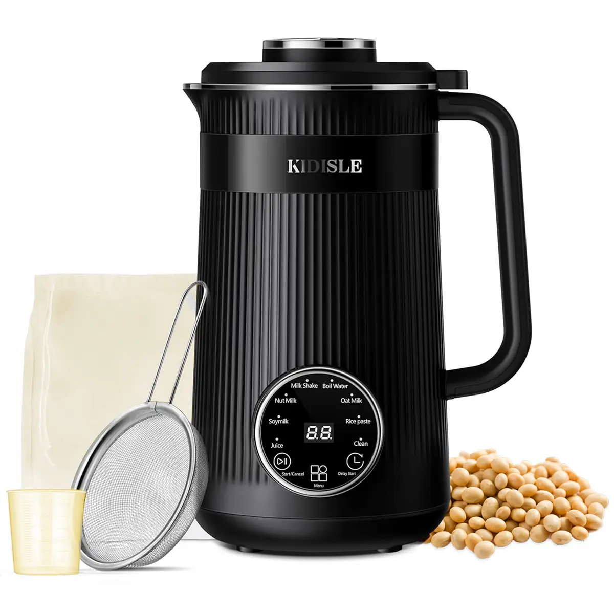 8-Function Automatic Soy Milk Machine, 304 Stainless Steel, Delay Start, Keep Warm, Self-Cleaning, Boil Water, 32oz, Black/White Colors