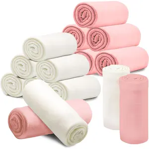 12 count Fleece Throw Blankets Bulk 60 x 50 in Soft Blankets Fabric Warm Lightweight  Blanket Cozy Coverlet for Beds Sofas  Wedding Season and Valentine's Day( +White)