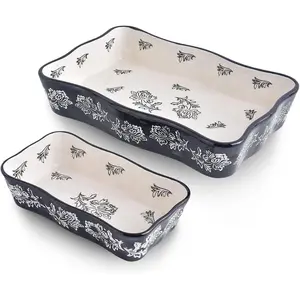 2-Pcs Ceramic Baking Dish Casserole Lasagna Pan Bakeware Sets