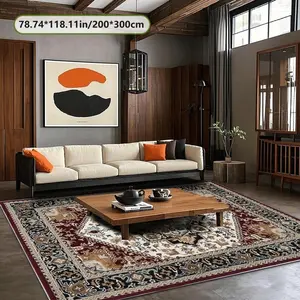 Velvet Soft Comfortable  Classic Persian Floral Rug 2D Printing Rug Fashion Home Decor, Commercial Decor Carpet, Living Room Rug, Sofa Cushion Bedroom Rug, Bedside Blanket Door Entrance Mat, Dining Table Carpet