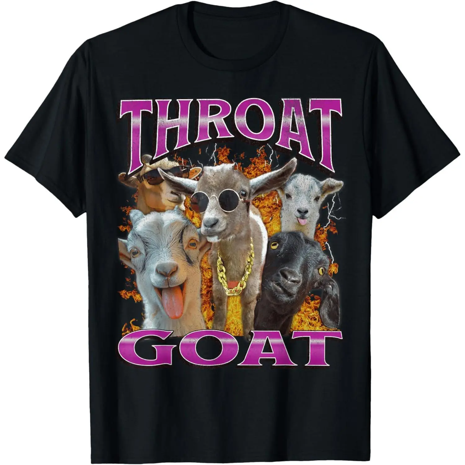 Unisex-Adults Throat Goat Funny Offensive Adult Humor Bootleg Y2K Graphic T-Shirt - Black, Small - Short Sleeve - T-Shirt - Unique Graphic Design