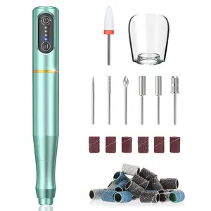 Cordless Nail Drill, Professional Electric Nail Drill 20000 RPM, Portable Rechargeable E File Nail Filer with Ceramic Nail Bit, Manicure Pedicure Kit for Acrylic Nails (Green) Aluminum Gel