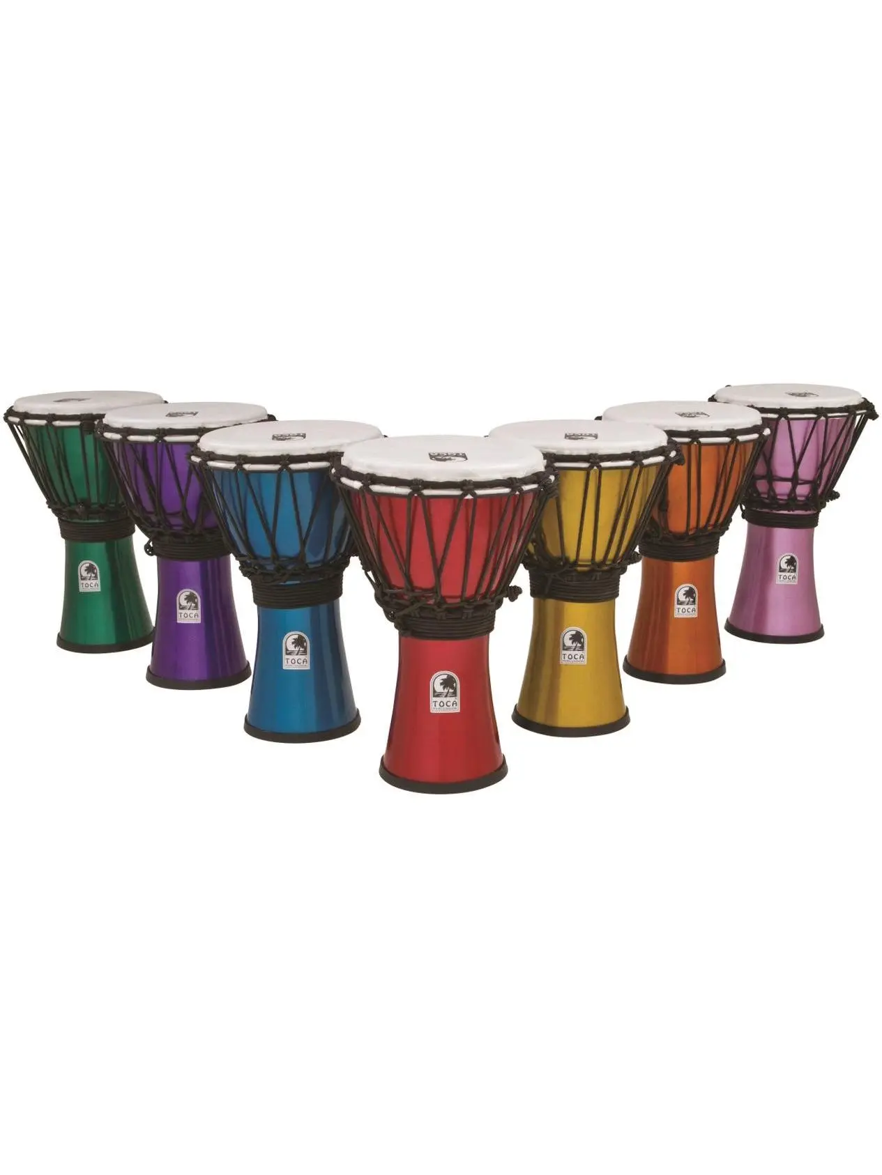 Toca TFCDJ-7MS 7 inches Synthetic Freestyle Colorsound Djembe - Set of 7, for Drum Circle, All Ages Interactive Drumming Percussion Instrument