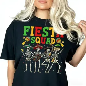Fiesta Squad Skeleton Mariachi Graphic Tee, Funny & Stylish, Comfortable, Year-Round Wear, Unisex, Ideal for Matching Group Mexican Fiesta and Cinco de Mayo Celebrations