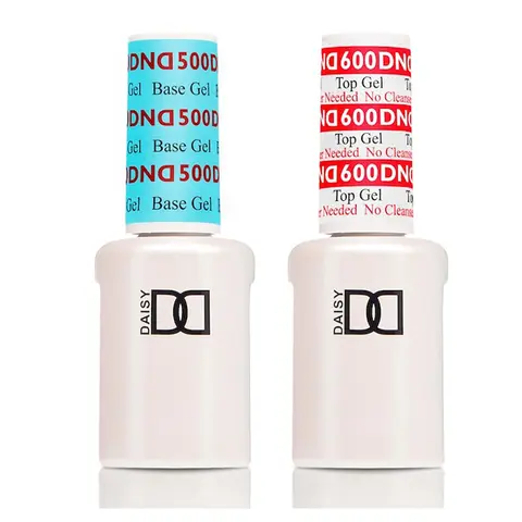 DAISY DND Soak-Off Gel Nail Polish Dual Pack (0.5oz/15ml) - UV Gel Set, Non-Wipe Top Coat (600), Base Coat (500), LED/UV-Curable, Glossy Nail Supplies for At-Home Manicures