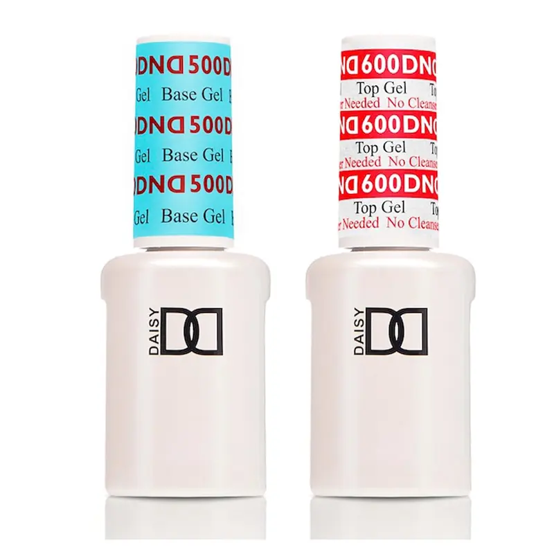 DAISY DND Soak-Off Dual Pack (0.5oz/15ml) - UV Gel Set, Alcohol-Free Top/Base Gels, Non-Wipe Topcoat, Base Coat (500/600), LED/UV-Curable Supplies for DIY Nails at Home