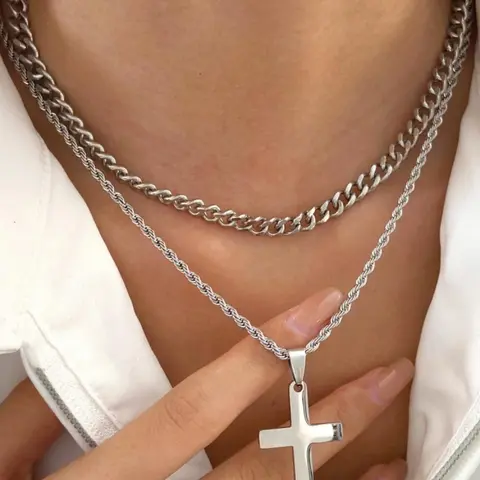 Men's Casual Cross Pendant Necklace Chain, Stainless Steel Jewelry for Party, Daily Clothing Decor, Trendy All-match & Exquisite Jewelry for Birthday Gift