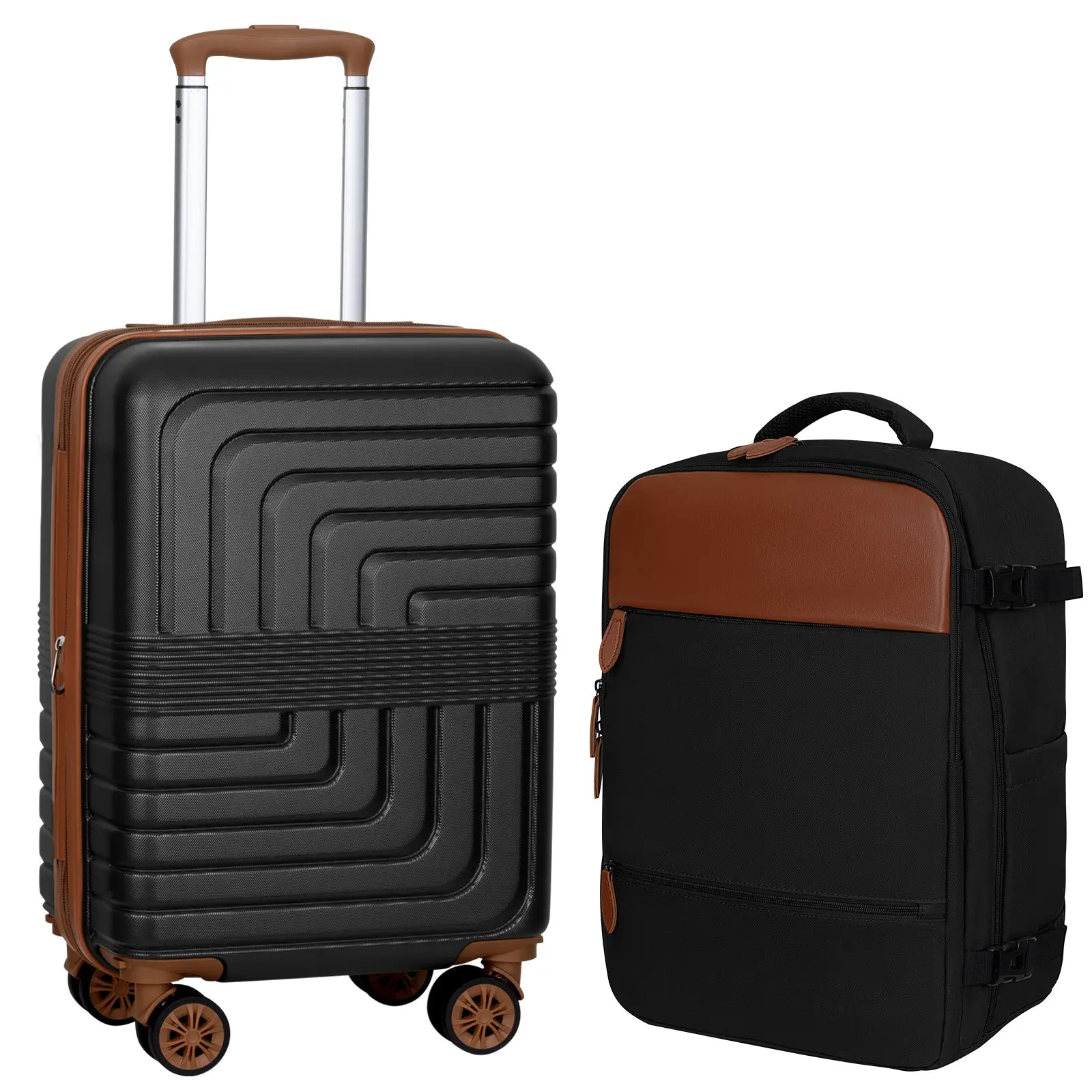 SUNSPIRE Carry On Luggage Set 22 In Backpack Hardside Suitcase Airline Approved Expandable PC ABS YKK Zipper Rolling TSA Lock Durable Travel