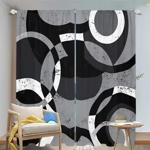 2Pcs Abstract Black White Grey Geometric Curtains, Modern Style Window Drapes, Light Filtering Panels for Living Room Bedroom Kitchen Home Decor Translucent tube bag design