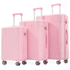 Luggage Sets 3 Piece, Hard shell ABS Lightweight Durable Suitcases with Double Spinner Wheels 20/24/28 Inch (Pink)