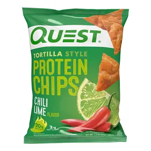 Quest Chili Lime Tortilla Style Protein Chips Snack Packs, 1.1oz Each (Pack of 12), 20g Protein, 3g Net Carbs, Low Carb, Gluten Free, Crispy Crunchy Fried
