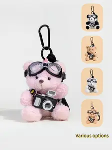 Cute Bear Plush Keychain Bag Charm, Flashlight Camera & Glasses Included, Perfect for Handbags, Wallets, Totes, Backpacks, Adorable & Practical Accessory, Cute Soft Keychains