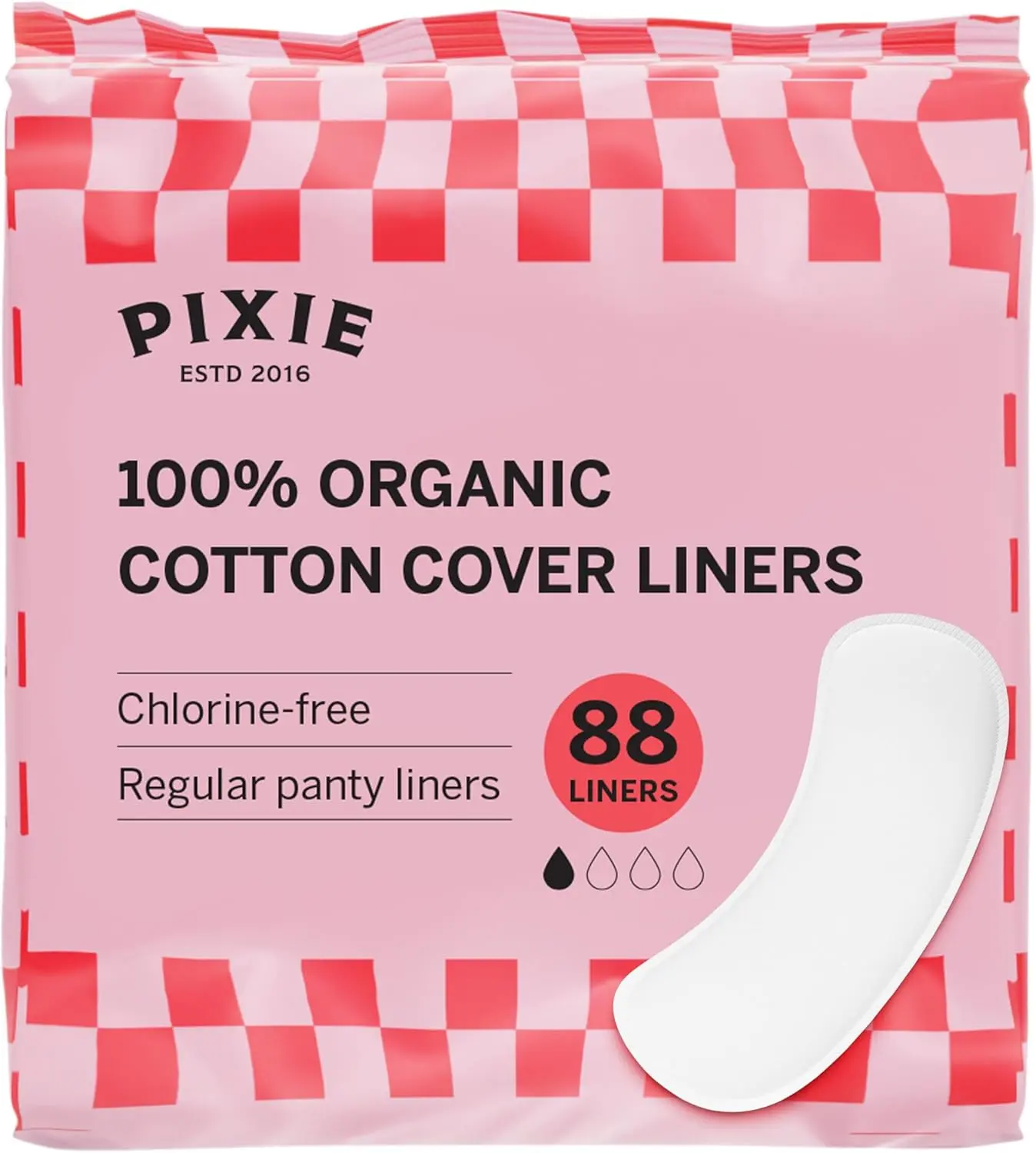 Pixie Organic Cotton Panty Liners for Women - Regular Wrapped Pantiliners - Light Absorbency & Ultra-Thin - Leak-Proof, Hypoallergenic & Unscented for Feminine Care - Compostable - 88 Count