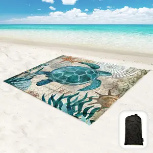 Beach Blanket Waterproof Sandproof Oversized 95"x 80",Sand Free Beach Mat with Corner Pockets,Portable Mesh Bag for Beach Festival,Picnic,Travel and Outdoor Camping (Seaturtle)