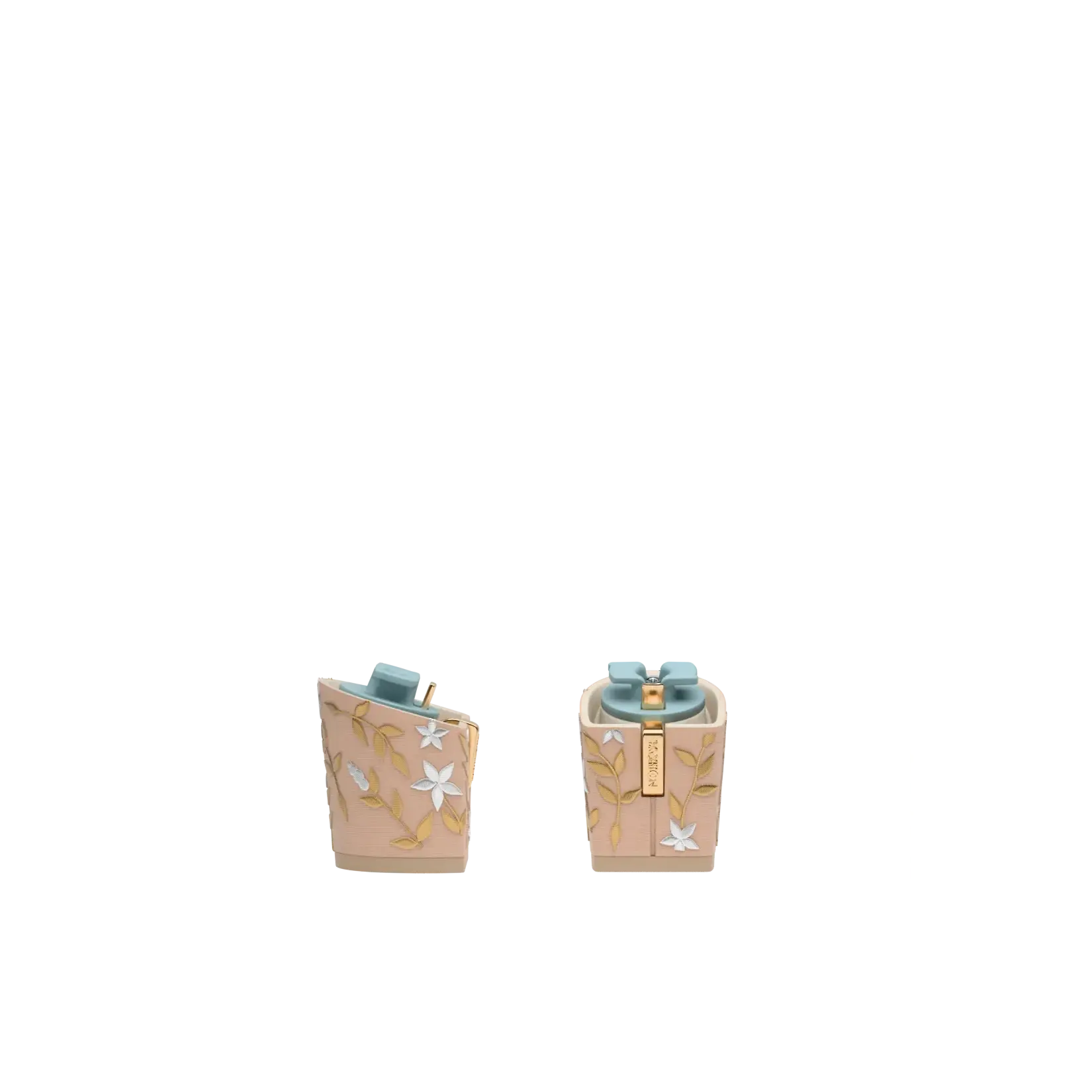 Block Heel Kit 3 Sand Gold Floral Embroidery