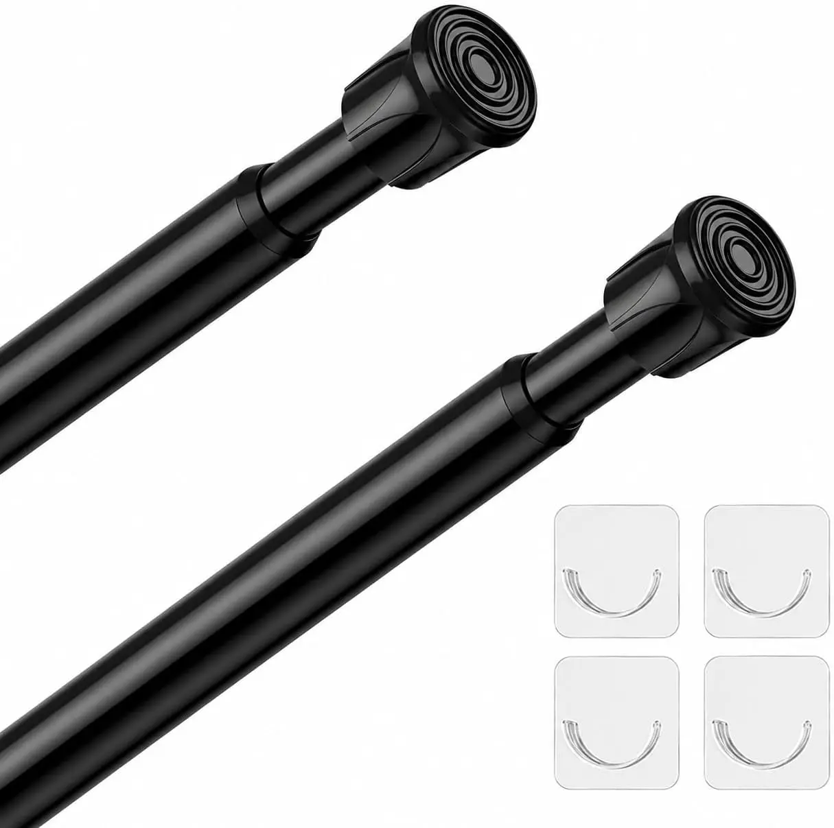 2 Pack Tension Curtain Rod, 32-66" Adjustable, Stable, Black | Secure Hold with Strong Spring & Non-Slip Ends, No-Drill, No Tools, Sag-Resistant, Waterproof, Fits Windows, Showers & Closet