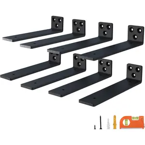 4 Inch Floating Shelf Brackets, Heavy Duty  Bracket for Wall, Mantel, Bookshelves, Black  Coated Steel, 8-Pack