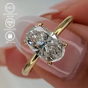 1/2/3 Carat Moissanite Oval Ring, 18K Gold Plated, 925 Silver, Vintage Style, Suitable for Daily Wear, Perfect for Banquets, Parties, Festivals, Birthdays, Weddings, Anniversaries, Cute Souvenir Design, Jewelry Making Beads, Jewelry Making Tools
