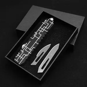 Multifunctional pocket knife, Aluminum black handle, steel Cutter head, with 20pcs blade, with Clip and window breaker-for outdoor camping