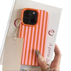Stylish Minimalist Colorful Striped INS Couple Handheld Cellphone Cover, Protective Tech Accessory for iPhone 17, 17 Pro, 16, 15 Pro Max, 14, 13, 12, 11, XS, X, XR, 8 Plus, 7 Plus - Offers Device Protection