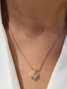 Women's Letter Necklace Zirconia Inlay Pendant, Casual Single-Sided Design, Perfect for Daily Wear & Holidays, 26 Alphabet Options, Dainty Necklace