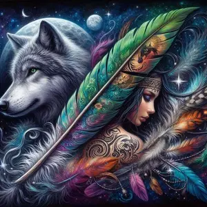 5D DIY Full Diamond Round Diamond Painting - Diamond Painting Kit Wolf, Feather. Mosaic Canvas DIY Wall Art, Home Wall Decoration. DIY Kits