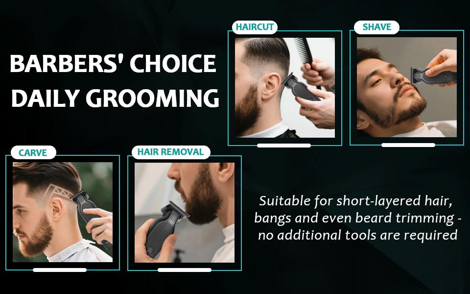 LQT Sleek Black Cordless Hair & Beard Trimmer, Precision T-Blade Grooming Tool with LCD Display, Rechargeable Electric Clipper with Guide Combs for Men's Fades, Edges & Home DIY Haircuts