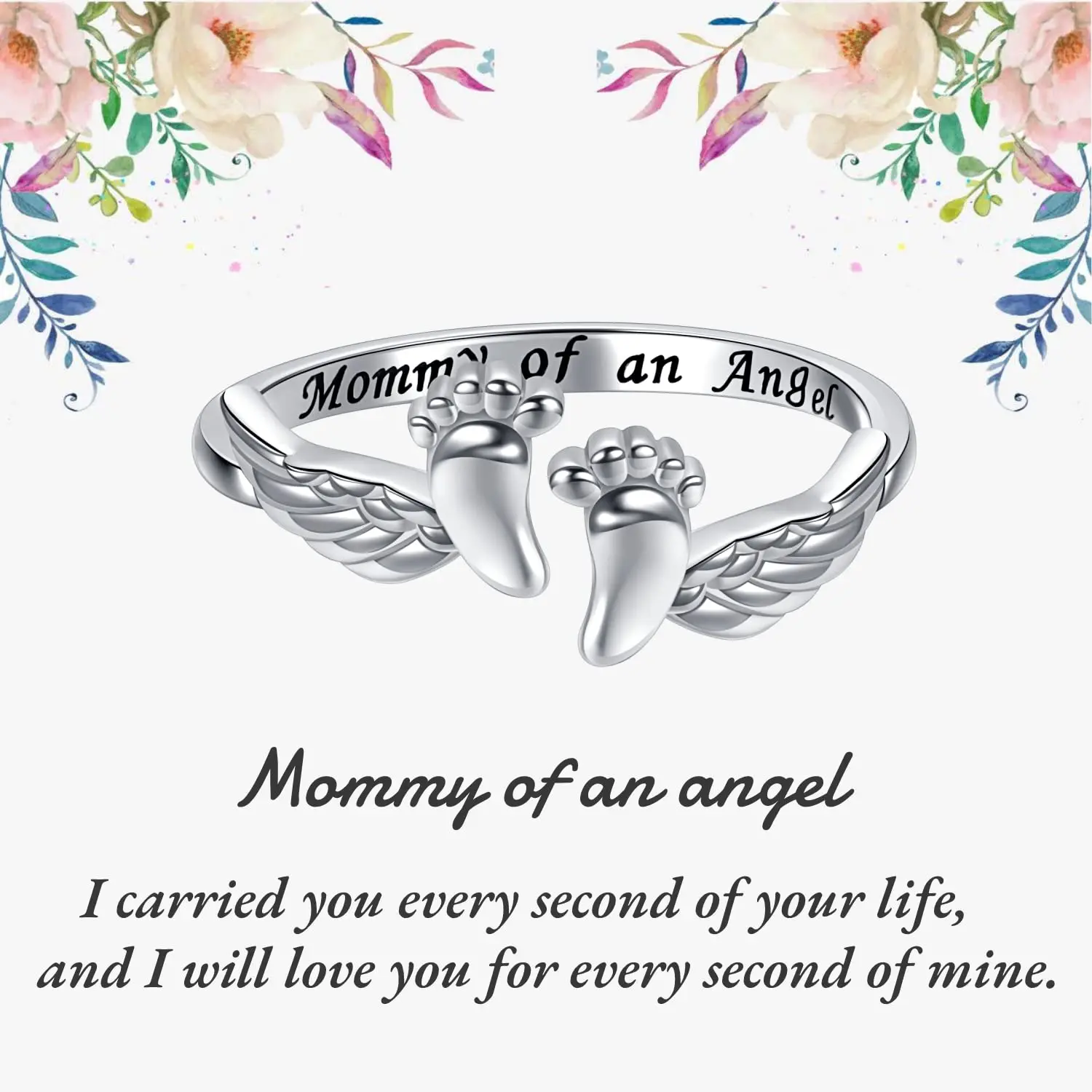 To My Mum-Mommy of an Angel Ring, Miscarriage Gifts for Mothers Pregnancy Loss Ring Mommy of an Angel Wing Rings Loss Memorial Sympathy Jewelry for Mom Women