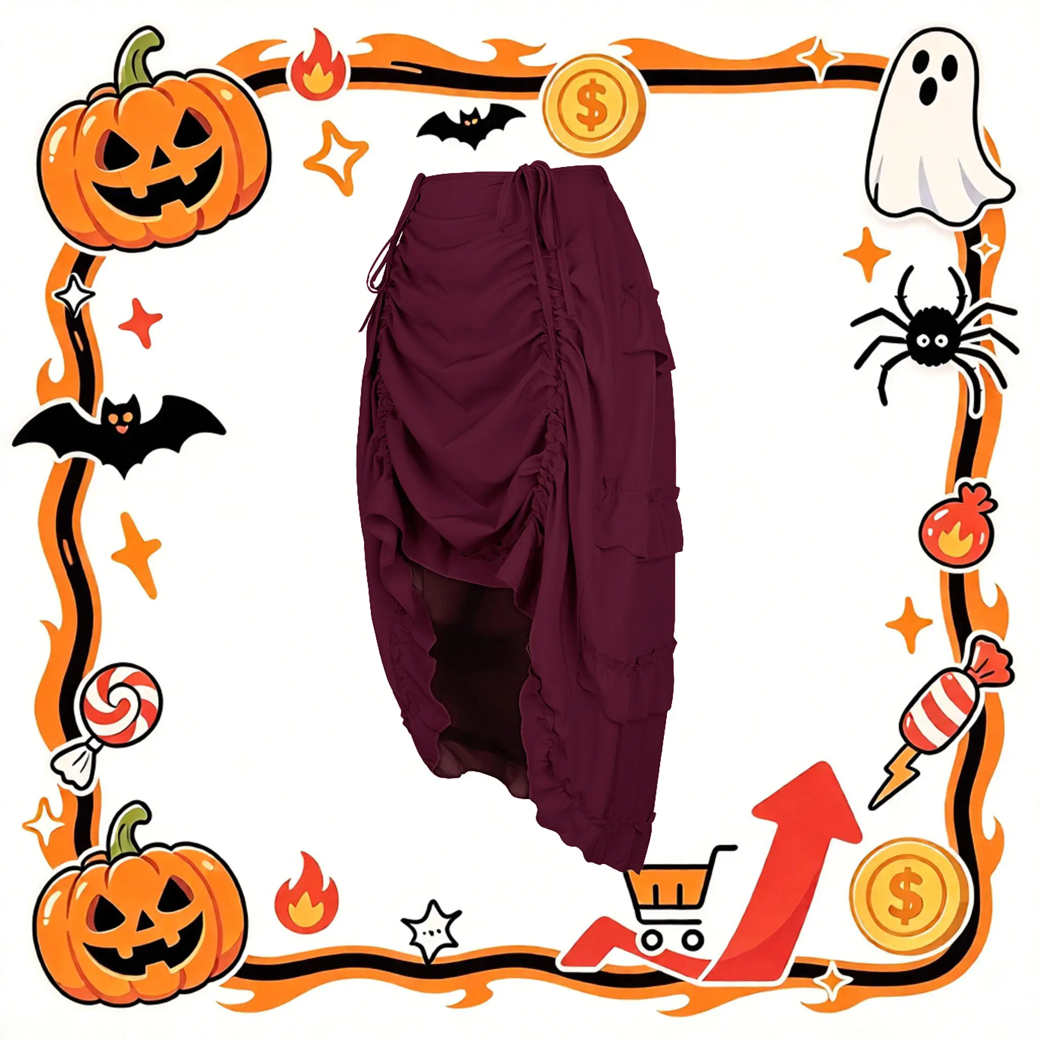 Women's Fitted Plain Ruffle Goth High-Low Black Skirt - Cosplayers Bottoms, Steampunk Victorian Pirate Outfit, Halloween Attire, Alt Clothes, Night Out Wear