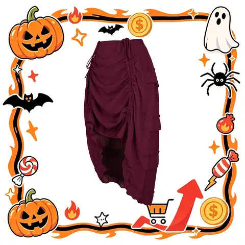 Women's Fitted Plain Ruffle Goth High-Low Black Skirt - Cosplayers Bottoms, Steampunk Victorian Pirate Outfit, Halloween Attire, Alt Clothes, Night Out Wear