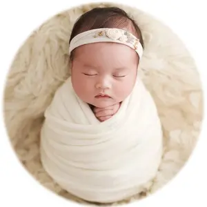 Newborn Photography Wrap - Baby Cocoon - Newborn Photoshoot Props - Boys & Girls Posing Stretch Knit Blanket (White)
