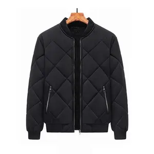 Men's Plain Thermal Lined Zip Up Solid Color Puffer Padded Jacket, Casual Warm Long Sleeve Mock Neck Coat for Fall & Winter, National Day Clothing, Thicker Outerwear, Going Out Tops, Casual Jackets