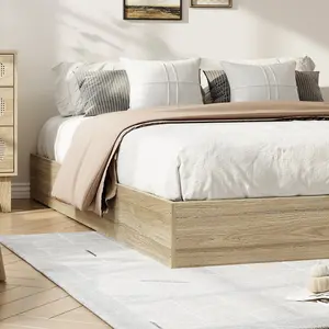 Modern Wood Platform Bed Frame - No Box Spring, Noise-Free, Easy Assembly, Space-Saving - California King - Golden sandalwood