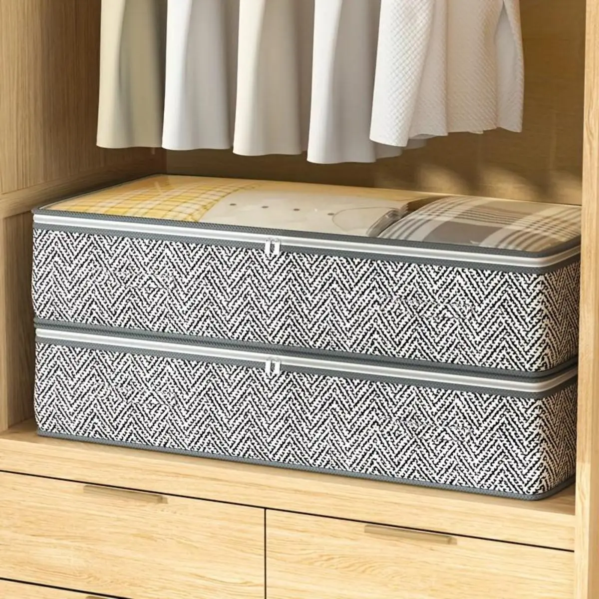 Foldable Under Bed Storage Bin with Transparent Clear Lid, Large Capacity Rectangular Ultra-Thick Fabric Organizer for Bedding, Clothes, Shoes – Bedroom Home Organization Supplies