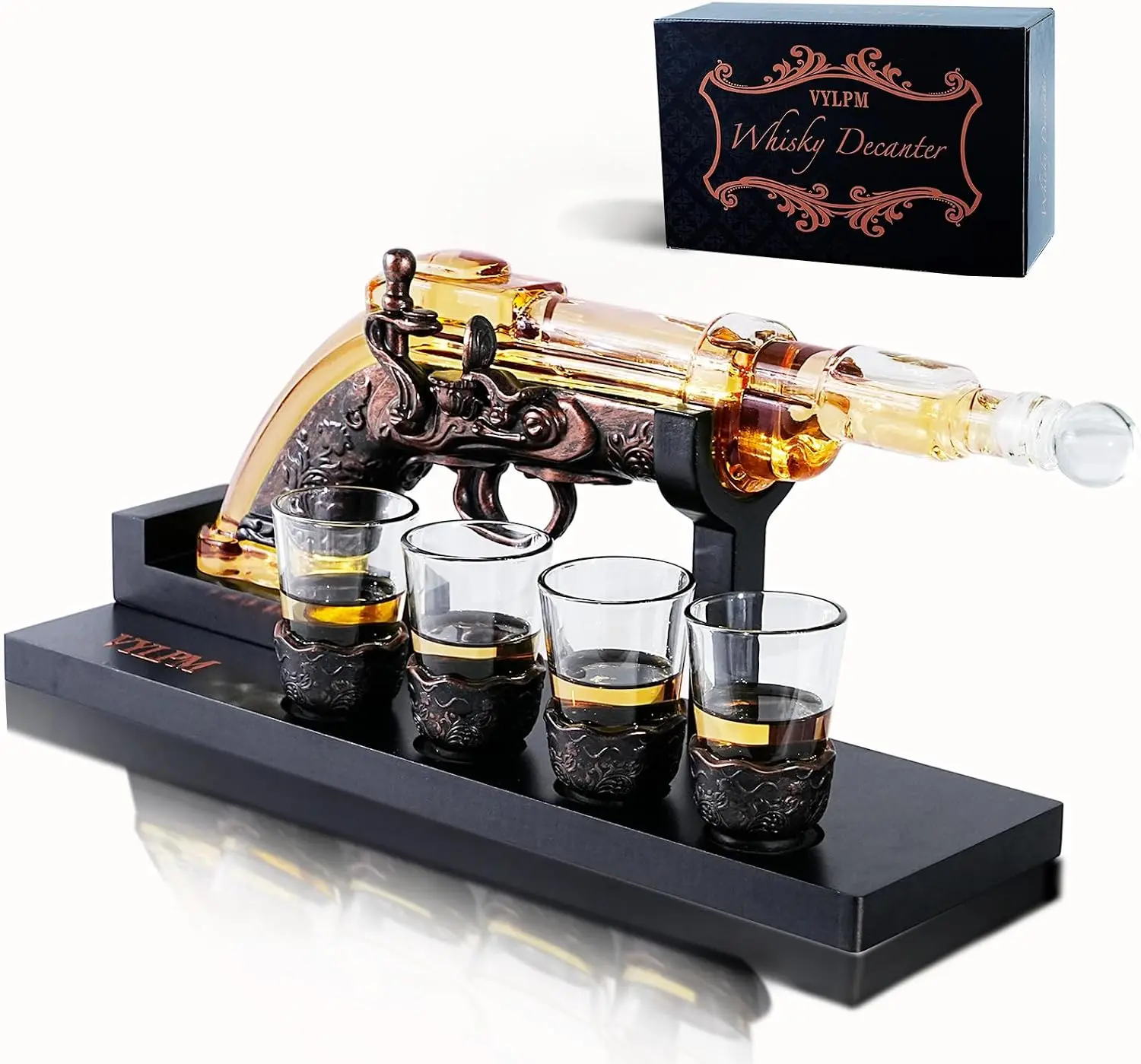 Gun Whisky Decanter Set with 4 Shot Glasses,Cool,Unique Gifts for Men Dad Boyfriends,Liquor Gun Decanter Set A Great Addition to Home Bar,Gun Liquor Dispenser Fun Conversation Starter