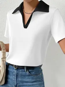 Women's Slim Fit Short Sleeve Top, High Stretch Comfortable Casual Wear, Perfect for Daily Commute & Outdoors, Versatile Plain Design