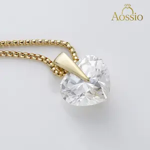 Aossio Heart-Shaped Sparkling Necklace with Gold-Plated Chain for Women, Daily Wear, Dates, Special Occasions, Gift Giving