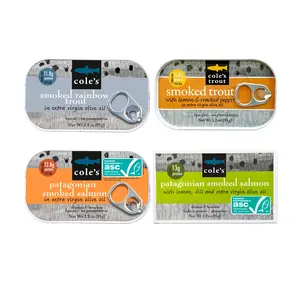 Cole’s Seafood Patagonian Smoked Salmon & Rainbow Trout Variety Pack 4 Cans for Healthy On-the-Go Meals Canned Seafood Variety Pack ASC-Certified, High Protein & Ready-to-Eat