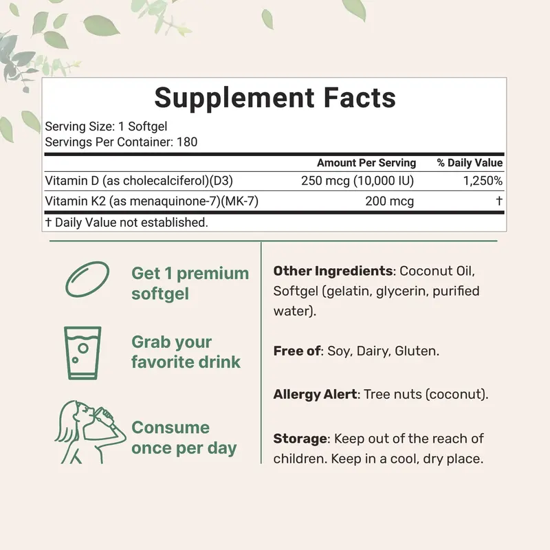 Micro Ingredients Vitamin D3 K2 Supplement Softgels 5