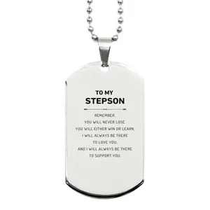 Stepson Gifts, To My Stepson Remember, you will never lose. You will either WIN or LEARN, Keepsake Silver Dog Tag For Stepson Engraved, Birthday Christmas Gifts Ideas For Stepson X-mas Gifts