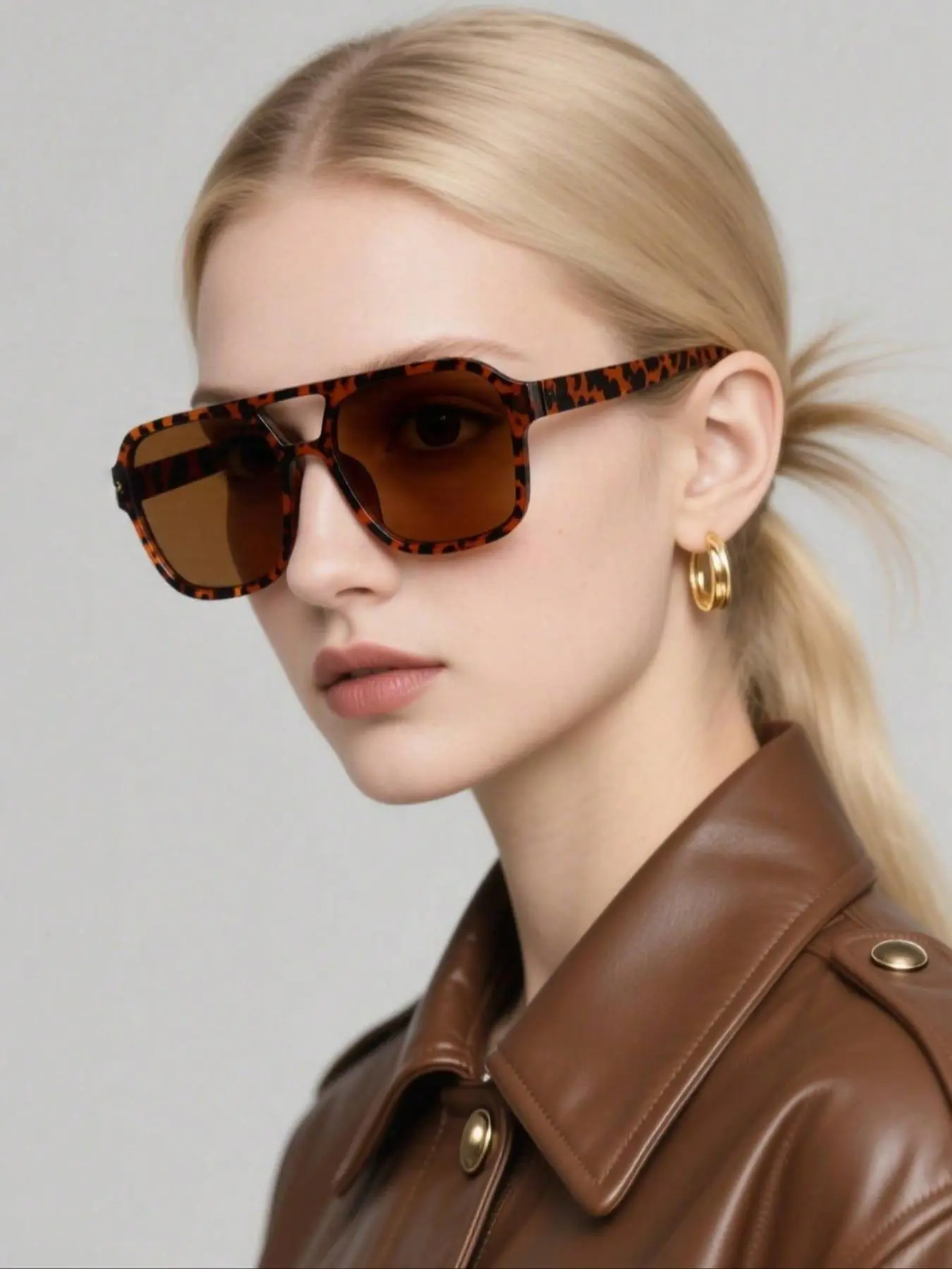 Unisex Vintage Tortoiseshell Aviator Sunglasses, Trendy Casual Leopard Pattern Sunglasses for Everyday Use, Fashion Accessories for Outdoor Activities, Leopard Print Sunglasses