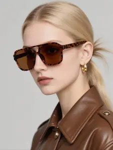 Unisex Vintage Tortoiseshell Aviator Sunglasses, Trendy Casual Leopard Pattern Sunglasses for Everyday Use, Fashion Accessories for Outdoor Activities, Leopard Print Sunglasses
