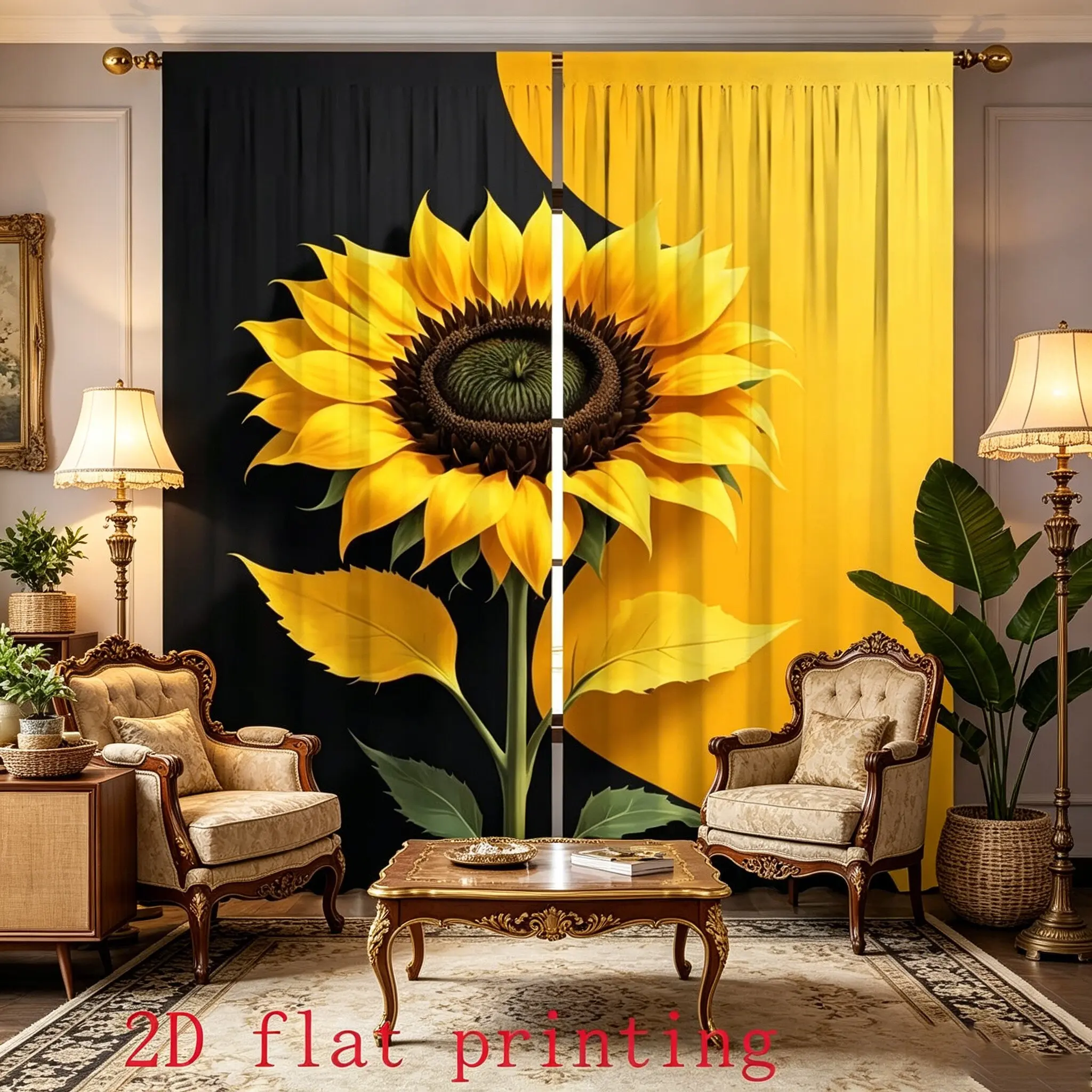 2 Piece Set & Sunflower Curtains, Durable Semi-Transparent Polyester Fabric, Washable, Ideal for Bedroom/living Room/study