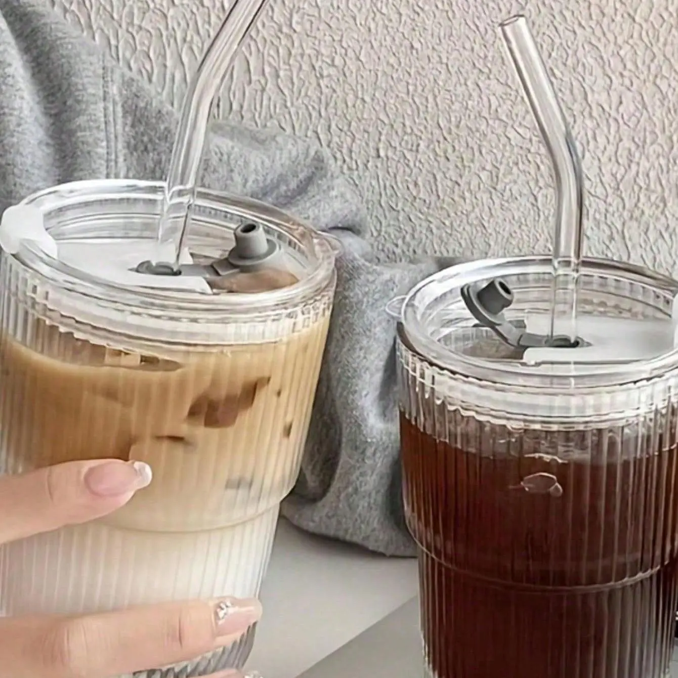 1 Double Wall Insulated glass cup with straw and lid - spill proof and leak proof travel mug, suitable for coffee and beverages, Reusable Thermos Cup, Travel Thermal Cup, Travel Tumbler