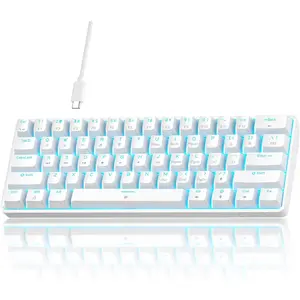 TMKB 60% Mechanical Gaming Keyboard, Red Linear Switch, LED Backlight, Anti-Ghosting, Detachable USB-C, Double-S Keycaps, 61 Keys, Wired, White