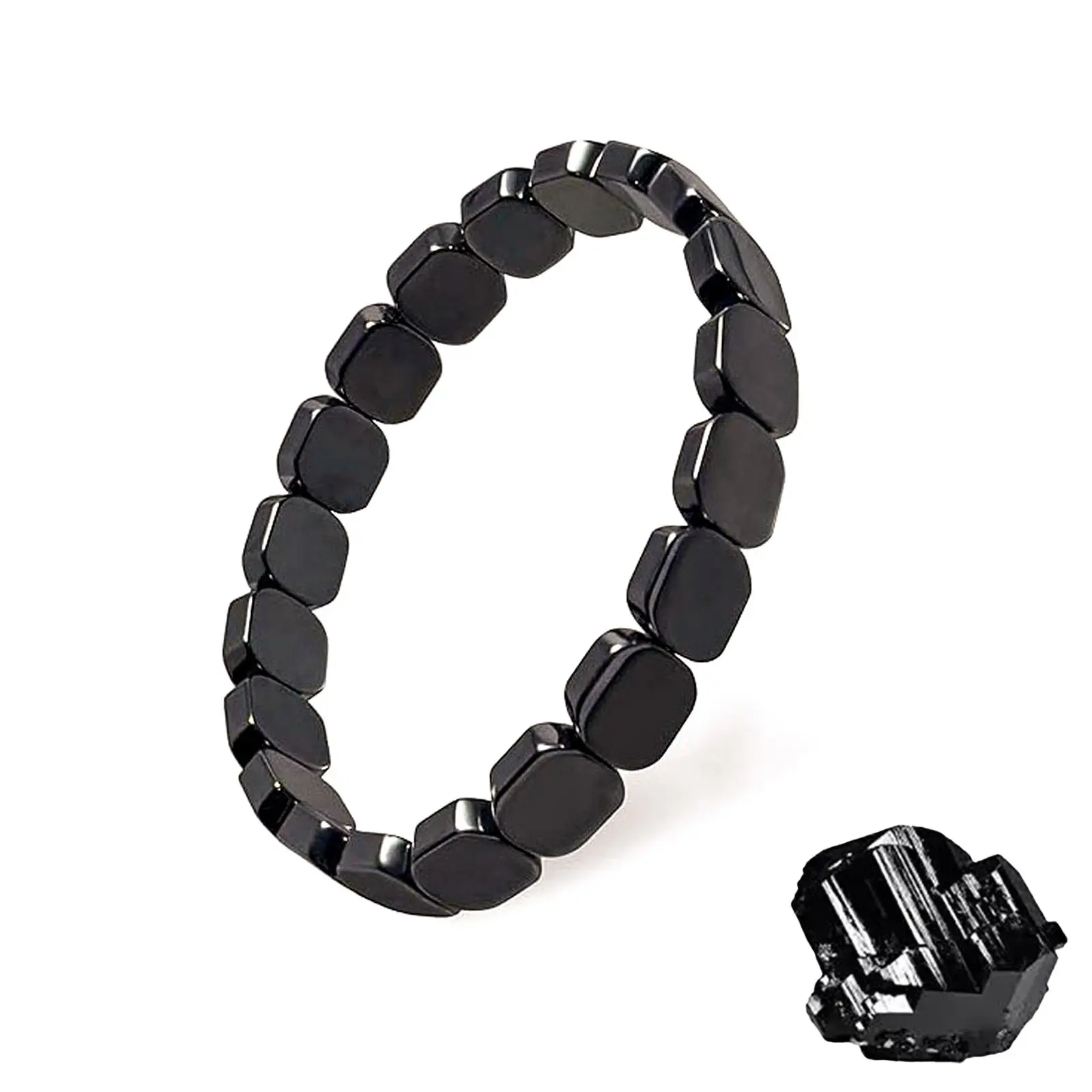 Men's Hematite Bracelet, Elastic Stone Handmade Jewelry, Unisex Fashion Accessory, Perfect for Daily Wear, Adjustable Bracelet, Elastic Bracelets
