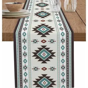 Grey Teal Boho Table 72 Inches Long Dress Scarves, Southwestern Geometric Dining Table Decor Table Runner, Farmhouse Art Vintage Coffee Tablerunners, 13x72 Inch