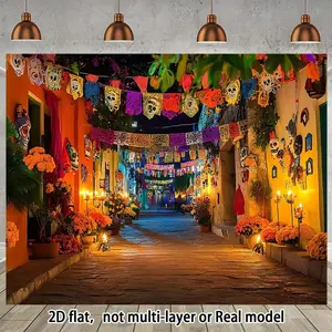 Extra Large Day Of The Dead Party Banner Backdrop • Vibrant Mexican Folk Art Skull & Floral Design • Durable Polyester Photo Studio Props • No Electricity Needed For Halloween • Themed Events • Wall & Table Decor • Halloween Decorations